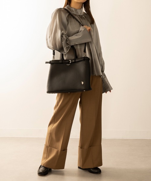 U.S. POLO ASSN.（ユーエスポロアッスン）の「【U.S. POLO ASSN.】≪別注≫2wayクラシックA4ベルトトートバッグ ショルダーバッグ ビジネス 通勤 通学（トートバッグ・レディース・ブラック/ブラウン・FREE）」の12枚目の写真