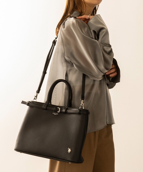 U.S. POLO ASSN.（ユーエスポロアッスン）の「【U.S. POLO ASSN.】≪別注≫2wayクラシックA4ベルトトートバッグ ショルダーバッグ ビジネス 通勤 通学（トートバッグ・レディース・ブラック/ブラウン・FREE）」の9枚目の写真
