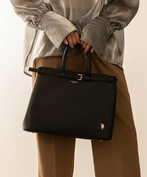 U.S. POLO ASSN.（ユーエスポロアッスン）の「【U.S. POLO ASSN.】≪別注≫2wayクラシックA4ベルトトートバッグ ショルダーバッグ ビジネス 通勤 通学（トートバッグ・レディース・ブラック/ブラウン・FREE）」の11枚目の写真