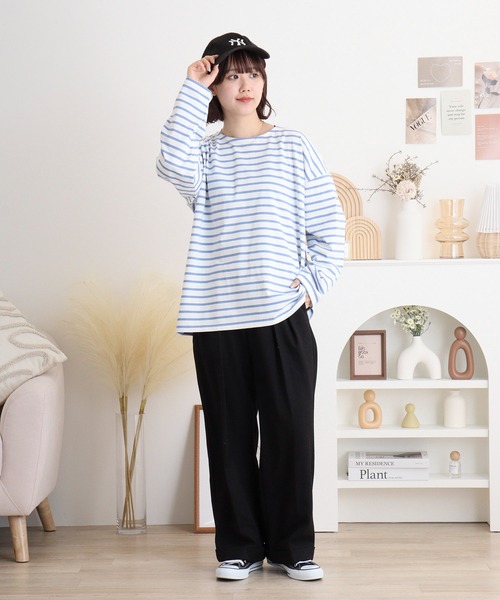 値下げ)meisme メイスム　ボーダー　Tシャツ　カットソー　2way 背中 値下げ)meisme メイスムボーダーTシャツカットソー2way 背中