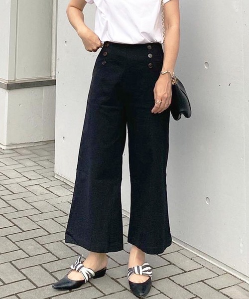 aquagarage(アクアガレージ)の「フロントボタンワイドパンツ(その他パンツ・レディース・ベージュ/アイボリー/グレイッシュベージュ/ブラック/グリーン/ネイビー・LL/L/S/M)」の3枚目の写真