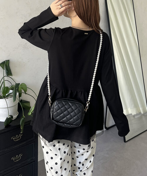 prose verse（プロズヴェール）の「裾チュールバックメタルレイヤードペプラムロンT（Tシャツ/カットソー・レディース・ブラック/ホワイト・MEDIUM/LARGE）」の2枚目の写真