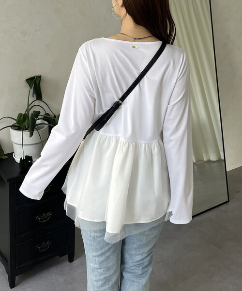 prose verse（プロズヴェール）の「裾チュールバックメタルレイヤードペプラムロンT（Tシャツ/カットソー・レディース・ブラック/ホワイト・MEDIUM/LARGE）」の8枚目の写真