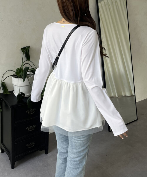 prose verse（プロズヴェール）の「裾チュールバックメタルレイヤードペプラムロンT（Tシャツ/カットソー・レディース・ブラック/ホワイト・MEDIUM/LARGE）」の9枚目の写真