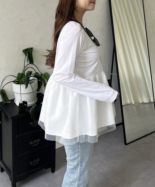 prose verse（プロズヴェール）の「裾チュールバックメタルレイヤードペプラムロンT（Tシャツ/カットソー・レディース・ブラック/ホワイト・MEDIUM/LARGE）」の10枚目の写真