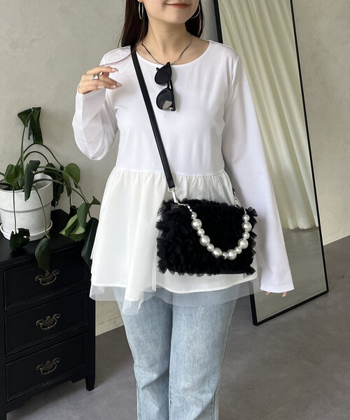 prose verse（プロズヴェール）の「裾チュールバックメタルレイヤードペプラムロンT（Tシャツ/カットソー・レディース・ブラック/ホワイト・MEDIUM/LARGE）」の11枚目の写真