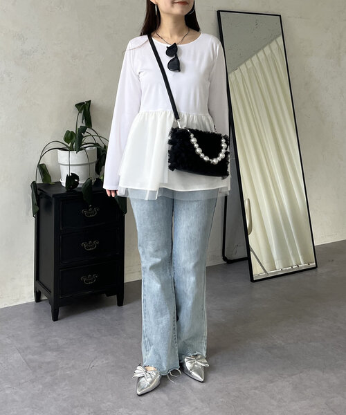 prose verse（プロズヴェール）の「裾チュールバックメタルレイヤードペプラムロンT（Tシャツ/カットソー・レディース・ブラック/ホワイト・MEDIUM/LARGE）」の13枚目の写真