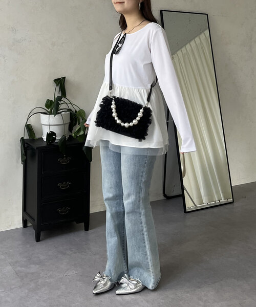 prose verse（プロズヴェール）の「裾チュールバックメタルレイヤードペプラムロンT（Tシャツ/カットソー・レディース・ブラック/ホワイト・MEDIUM/LARGE）」の14枚目の写真