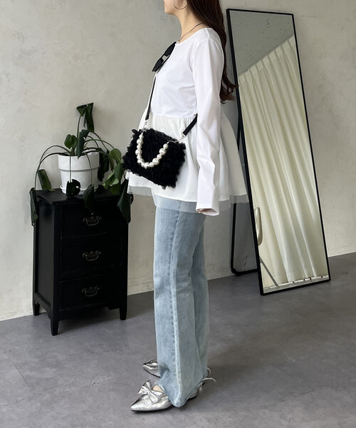 prose verse（プロズヴェール）の「裾チュールバックメタルレイヤードペプラムロンT（Tシャツ/カットソー・レディース・ブラック/ホワイト・MEDIUM/LARGE）」の15枚目の写真