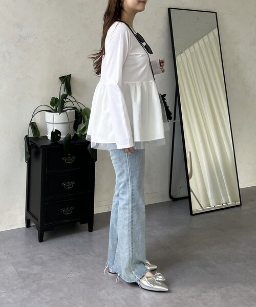 prose verse（プロズヴェール）の「裾チュールバックメタルレイヤードペプラムロンT（Tシャツ/カットソー・レディース・ブラック/ホワイト・MEDIUM/LARGE）」の17枚目の写真