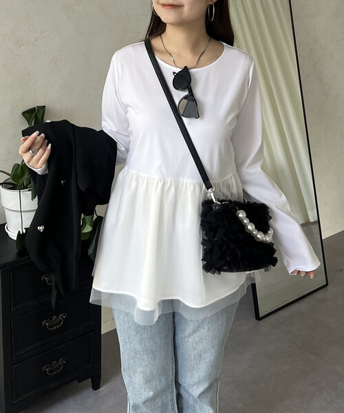 prose verse（プロズヴェール）の「裾チュールバックメタルレイヤードペプラムロンT（Tシャツ/カットソー・レディース・ブラック/ホワイト・MEDIUM/LARGE）」の20枚目の写真