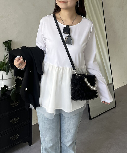 prose verse（プロズヴェール）の「裾チュールバックメタルレイヤードペプラムロンT（Tシャツ/カットソー・レディース・ブラック/ホワイト・MEDIUM/LARGE）」の21枚目の写真