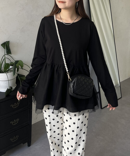 prose verse（プロズヴェール）の「裾チュールバックメタルレイヤードペプラムロンT（Tシャツ/カットソー・レディース・ブラック/ホワイト・MEDIUM/LARGE）」の22枚目の写真