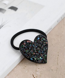 ジャラジャラヘアゴム  ネイビー/シルバーハート 1_4076083d76a75301ce5f6661772a