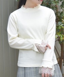 axes femme | フラワーカラーレースリブプルオーバー(Tシャツ/カットソー)