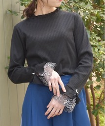 axes femme | フラワーカラーレースリブプルオーバー(Tシャツ/カットソー)