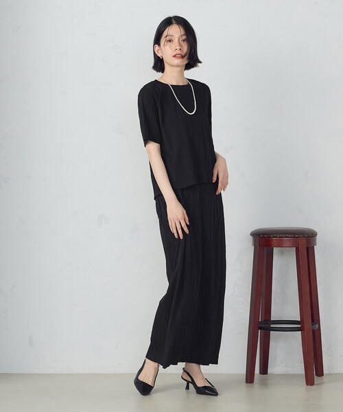 COMME CA ISM（コムサイズム）の「クルーネック　ストレッチプリーツカットソー / セットアップ対応（Tシャツ/カットソー・レディース・ブルー/アイボリー/ブラック・MEDIUM/LARGE）」の7枚目の写真