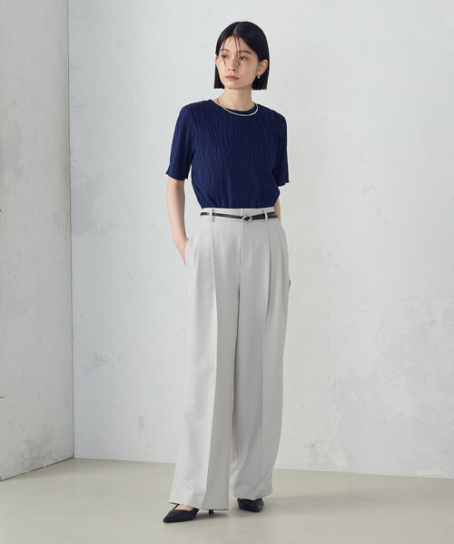 COMME CA ISM（コムサイズム）の「クルーネック　ストレッチプリーツカットソー / セットアップ対応（Tシャツ/カットソー・レディース・ブルー/アイボリー/ブラック・MEDIUM/LARGE）」の9枚目の写真