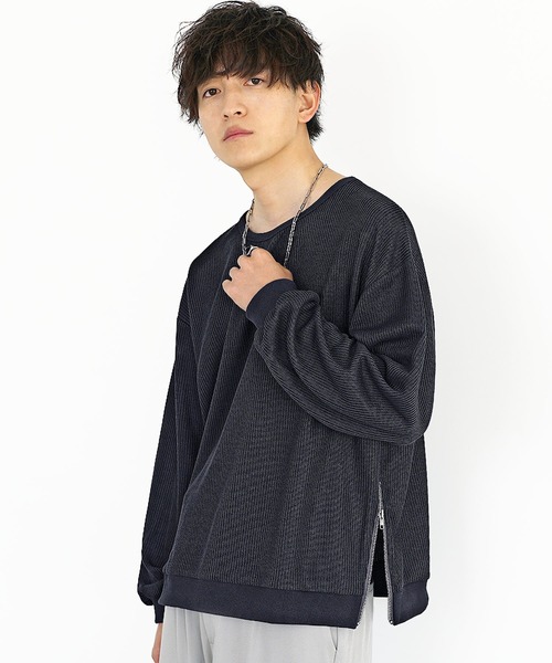 MinoriTY(マイノリティ)の「【MinoriTY】サイドジップシアーカットソー 長袖Tシャツ メンズ 春服(Tシャツ/カットソー・メンズ・グレー/カーキ・S/M/L)」の2枚目の写真