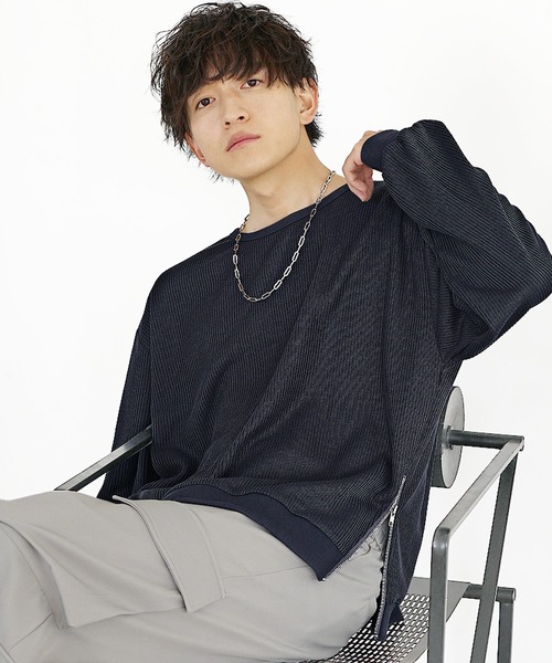 MinoriTY(マイノリティ)の「【MinoriTY】サイドジップシアーカットソー 長袖Tシャツ メンズ 春服(Tシャツ/カットソー・メンズ・グレー/カーキ・S/M/L)」の4枚目の写真