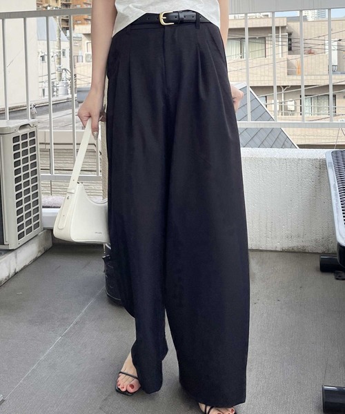 nelliy.(ネルリー)の「【夏に最適!】マイナス3キロ見えダブルタックハイウエストスラックスワイドパンツ(スラックス・レディース・ブルー/ブラック・LARGE/MEDIUM)」の21枚目の写真