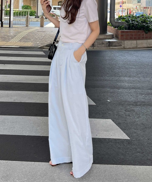 nelliy.(ネルリー)の「【夏に最適!】マイナス3キロ見えダブルタックハイウエストスラックスワイドパンツ(スラックス・レディース・ブルー/ブラック・LARGE/MEDIUM)」の13枚目の写真