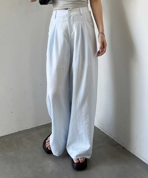 nelliy.(ネルリー)の「【夏に最適!】マイナス3キロ見えダブルタックハイウエストスラックスワイドパンツ(スラックス・レディース・ブルー/ブラック・LARGE/MEDIUM)」の14枚目の写真