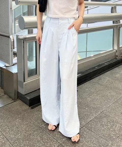 nelliy.(ネルリー)の「【夏に最適!】マイナス3キロ見えダブルタックハイウエストスラックスワイドパンツ(スラックス・レディース・ブルー/ブラック・LARGE/MEDIUM)」の17枚目の写真