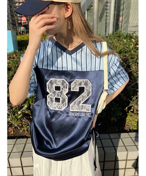 WC(ダブル シー)の「レースワッペンサテンユニフォーム(Tシャツ/カットソー・レディース・ブルー/ピンク/ブラック・FREE)」の2枚目の写真