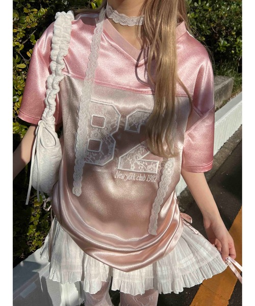 WC(ダブル シー)の「レースワッペンサテンユニフォーム(Tシャツ/カットソー・レディース・ブルー/ピンク/ブラック・FREE)」の13枚目の写真