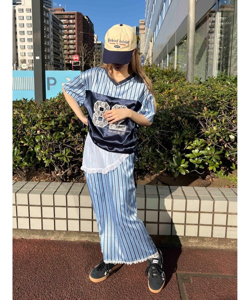 WC(ダブル シー)の「レースワッペンサテンユニフォーム(Tシャツ/カットソー・レディース・ブルー/ピンク/ブラック・FREE)」の5枚目の写真