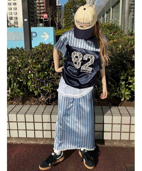 WC(ダブル シー)の「レースワッペンサテンユニフォーム(Tシャツ/カットソー・レディース・ブルー/ピンク/ブラック・FREE)」の7枚目の写真