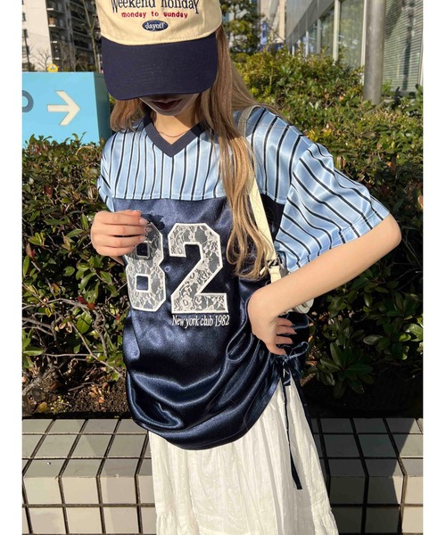 WC(ダブル シー)の「レースワッペンサテンユニフォーム(Tシャツ/カットソー・レディース・ブルー/ピンク/ブラック・FREE)」の8枚目の写真