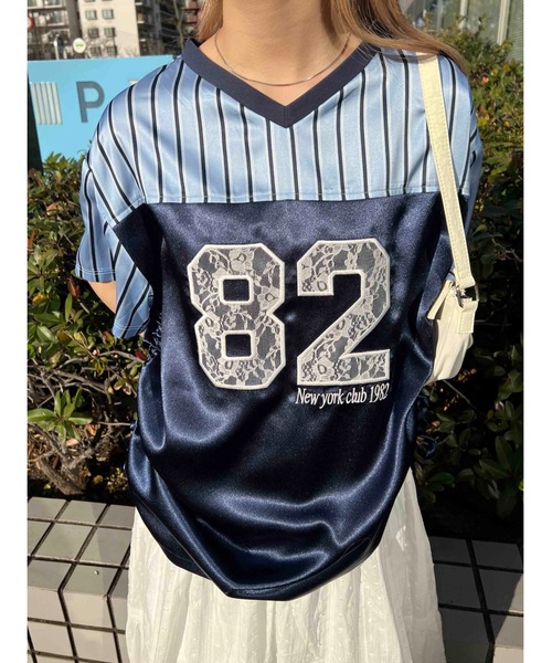WC(ダブル シー)の「レースワッペンサテンユニフォーム(Tシャツ/カットソー・レディース・ブルー/ピンク/ブラック・FREE)」の9枚目の写真