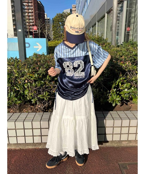 WC(ダブル シー)の「レースワッペンサテンユニフォーム(Tシャツ/カットソー・レディース・ブルー/ピンク/ブラック・FREE)」の11枚目の写真