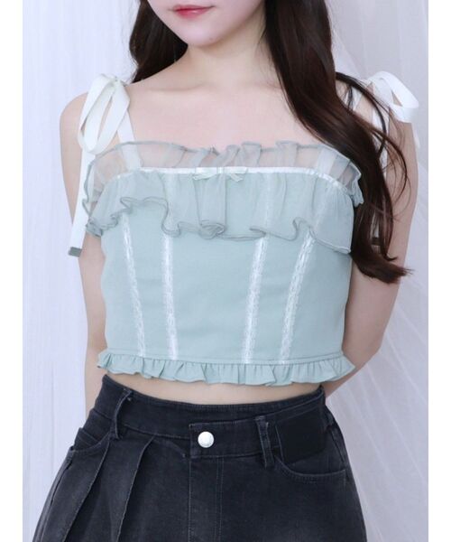 EATME（イートミー）の「ショルダーリボンベアビスチェ（キャミソール・レディース・ブルー/グリーン/オフホワイト・FREE）」の2枚目の写真