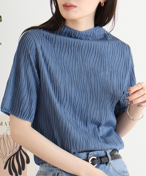 mitis(ミティス)の「mitis ウェーブジャガードボトルネックT(Tシャツ/カットソー・レディース・ライム/アイボリー/グレイッシュベージュ/ブラック/ブルー・M)」の11枚目の写真