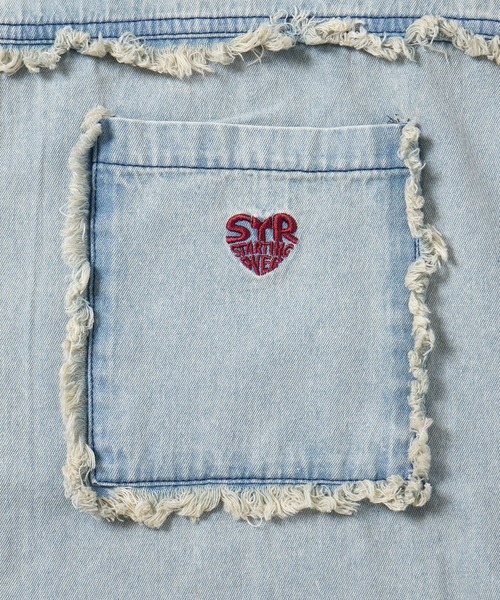 Starting Over（スターティングオーバー）の「Fringe denim one point shirt/フリンジデニム ワンポイント刺繍 ドローコード 半袖シャツ（シャツ/ブラウス・メンズ・ブラック/ブルー・L/M）」の10枚目の写真