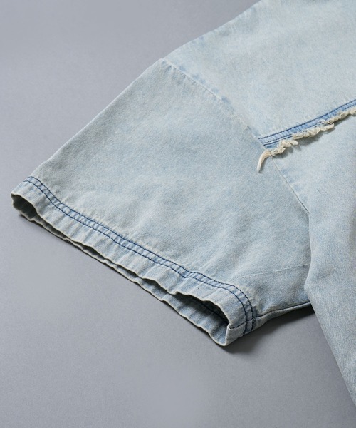 Starting Over（スターティングオーバー）の「Fringe denim one point shirt/フリンジデニム ワンポイント刺繍 ドローコード 半袖シャツ（シャツ/ブラウス・メンズ・ブラック/ブルー・L/M）」の13枚目の写真