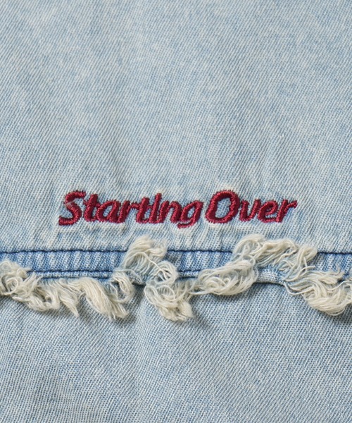 Starting Over（スターティングオーバー）の「Fringe denim one point shirt/フリンジデニム ワンポイント刺繍 ドローコード 半袖シャツ（シャツ/ブラウス・メンズ・ブラック/ブルー・L/M）」の12枚目の写真