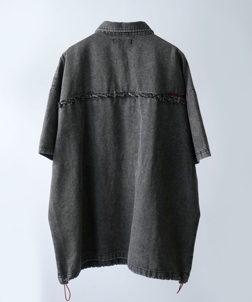 Starting Over（スターティングオーバー）の「Fringe denim one point shirt/フリンジデニム ワンポイント刺繍 ドローコード 半袖シャツ（シャツ/ブラウス・メンズ・ブラック/ブルー・L/M）」の3枚目の写真