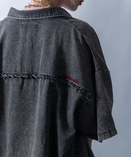 Starting Over（スターティングオーバー）の「Fringe denim one point shirt/フリンジデニム ワンポイント刺繍 ドローコード 半袖シャツ（シャツ/ブラウス・メンズ・ブラック/ブルー・L/M）」の17枚目の写真