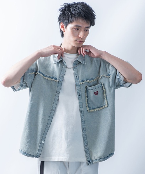 セール】Fringe denim one point shirt/フリンジデニム ワン