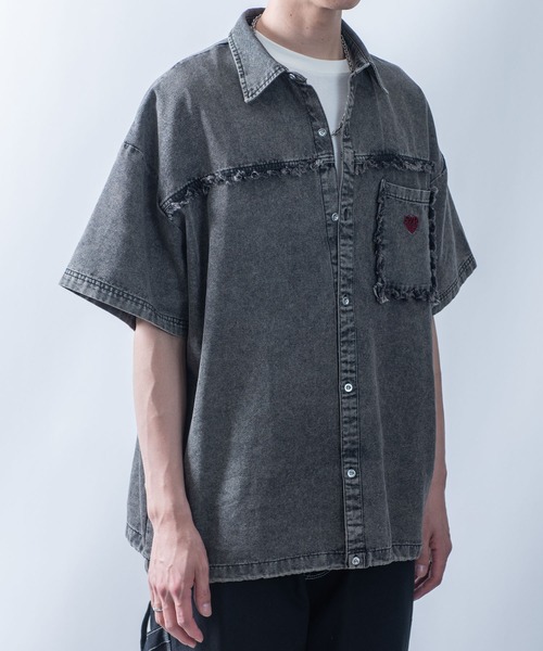 セール】Fringe denim one point shirt/フリンジデニム ワン