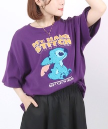 Disney（ディズニー）の「Disney（ディズニー）キャラクター刺繍・サガラ刺繍ビッグシルエットＴシャツ レディース/ミッキーマウス ミニーマウス スティッチ（Tシャツ/カットソー・レディース）」