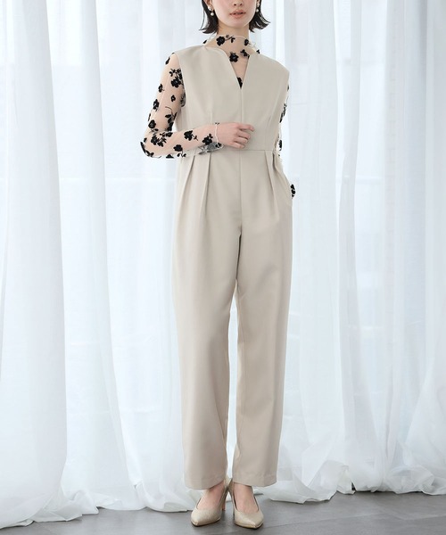 LOWO（ロワ）の「シースルートップス 長袖 ハイネック チュール メロウ メロー 花柄 シアートップス レイヤードトップス 結婚式 パーティー オケージョン お呼ばれ（シャツ/ブラウス・レディース・ブラック/アイボリー・FREE）」の8枚目の写真
