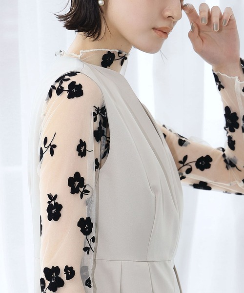 シースルートップス 長袖 ハイネック チュール メロウ メロー 花柄