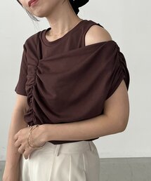 CAPRICIEUX LE'MAGE | 【新色ブラウン登場】アシメギャザーTシャツ(Tシャツ/カットソー)
