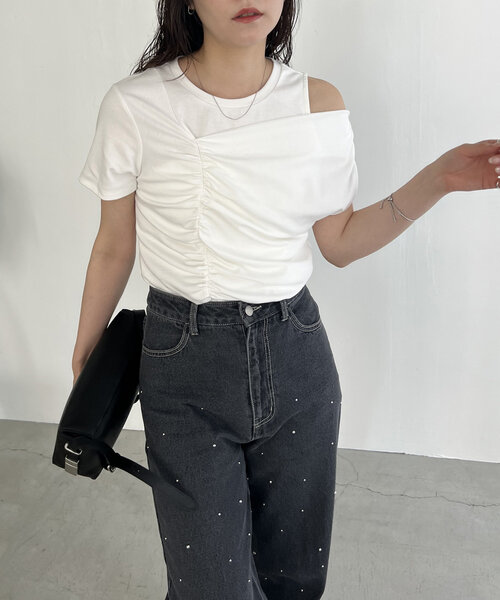 アシメギャザーTシャツ（Tシャツ/カットソー）｜CAPRICIEUX LE