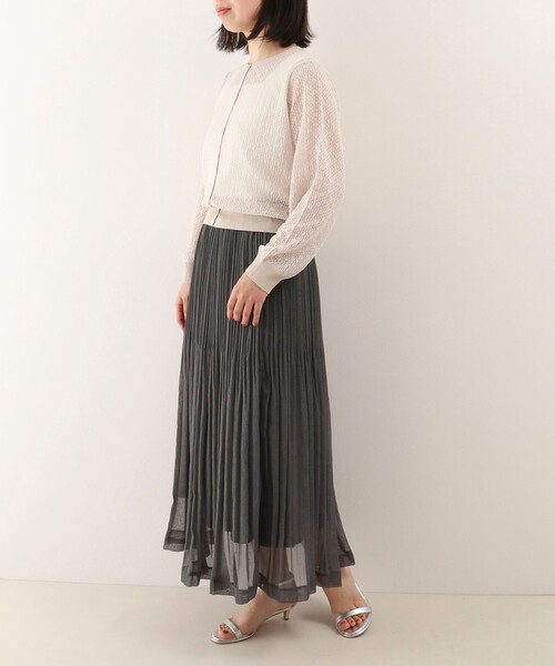 NOLLEY'S LIGHT（ノーリーズライト）の「レース柄配色ラメカーディガン（カーディガン/ボレロ・レディース・ネイビー/ベージュ/オフホワイト・38）」の5枚目の写真